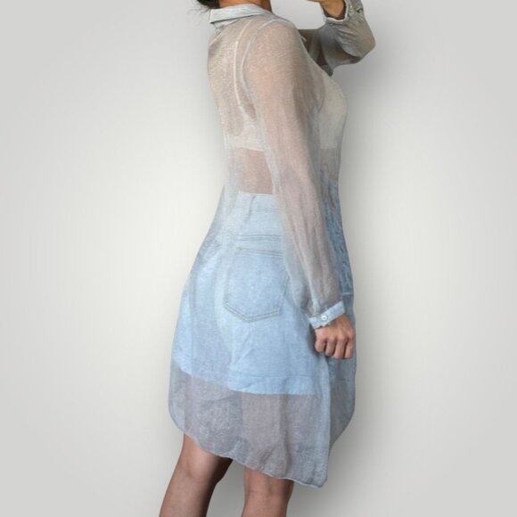 Ethereal Sheer Button Down Tunic Blouse Womens Embroidered Top Fairy Whimsigoth - Picture 2 of 12